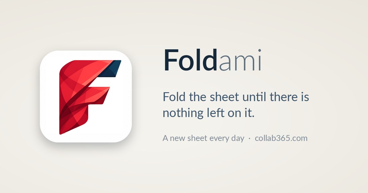 Foldami identity: a folded red F and the instruction to fold the sheet until nothing is left on it